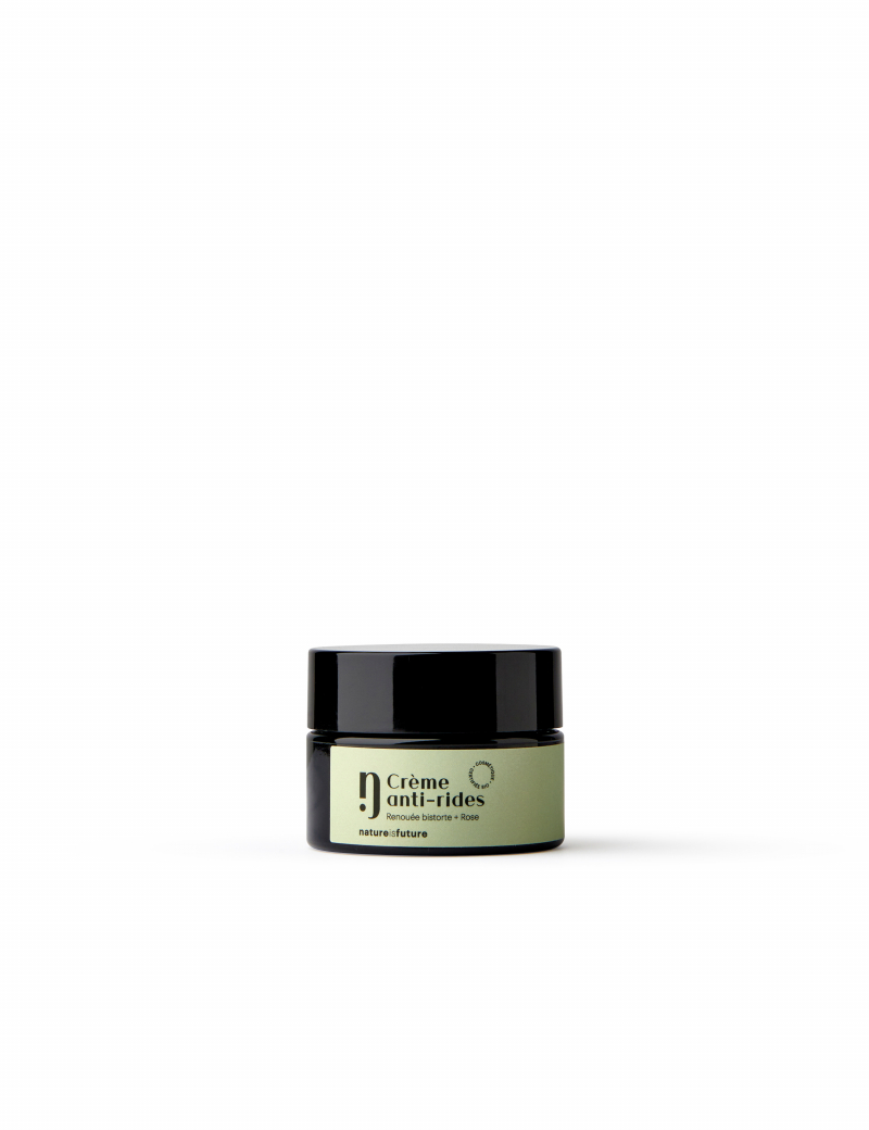 Crème anti-rides Renouée bistorte + Rose Nature is Future, pot en verre de 50 ml